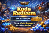 Ilustrasi Mobile Legends menampilkan kode redeem, karakter Layla dan Jawhead, serta peti berisi diamond dan koin emas. ( foto inbrita)
