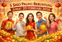 Ilustrasi 5 shio paling beruntung Jumat 20 Februari 2026 dengan simbol kekayaan dan kelimpahan.