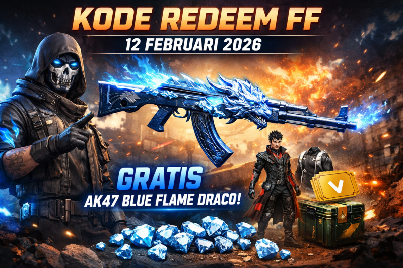 Ilustrasi kode redeem FF 12 Februari 2026 dengan hadiah AK47 Blue Flame Draco.( foto ist)