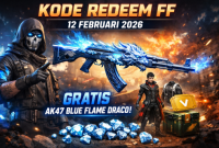 Ilustrasi kode redeem FF 12 Februari 2026 dengan hadiah AK47 Blue Flame Draco.( foto ist)