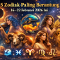 Ilustrasi 5 zodiak paling beruntung 16–22 Februari 2026 dengan nuansa kosmik.( foto ist)