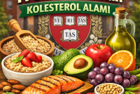 Makanan sehat penurun kolesterol dengan simbol jantung sehat ( foto ist)