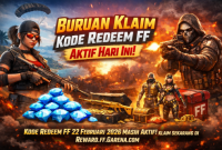 Ilustrasi karakter dan hadiah diamond dalam promo Kode Redeem Free Fire 22 Februari 2026 yang masih aktif hari ini.