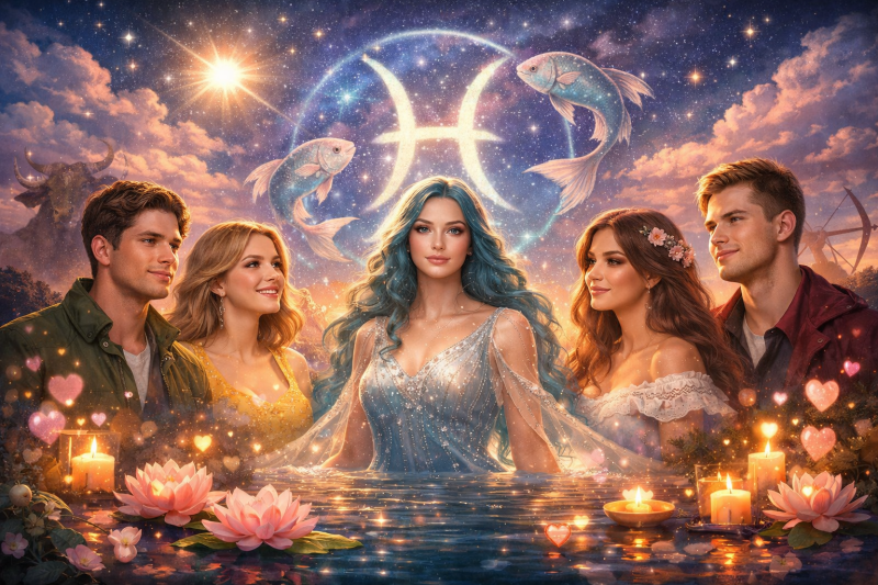Ilustrasi lima zodiak merasakan cinta saat Venus di Pisces.