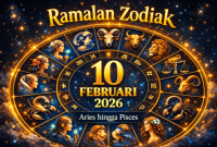 rediksi zodiak 10 Februari 2026 untuk Aries, Taurus, Gemini, hingga Pisces, dengan ilustrasi modern dan efek bintang. (foto ist)