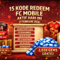 Grafik promosi FC Mobile menampilkan 15 kode redeem aktif dengan hadiah gems, player pack OVR tinggi, dan jersey tema Lunar New Year.( foto ist)