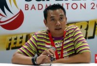 Kabid Binpres PBSI Eng Hian menjelaskan alasan penyegaran susunan pelatih ganda putra saat ditemui di Pelatnas Cipayung, Jakarta.