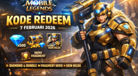 Ilustrasi Mobile Legends menampilkan Hilda dengan skin Guardian Battalion, lengkap dengan ikon diamond, bundle, dan hero fragment, serta tanggal kode redeem 7 Februari 2026. (ist)