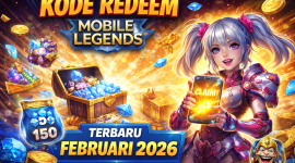 Ilustrasi kode redeem Mobile Legends terbaru Februari 2026 menampilkan hero populer memegang smartphone dengan layar “CLAIM!”, dikelilingi diamond, skin, dan hadiah eksklusif, menggambarkan sensasi klaim reward tanpa top up.