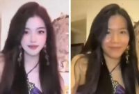 Tangkapan layar live streaming menunjukkan wajah influencer berubah-ubah karena error filter kecantikan saat berjoget di siaran langsung.