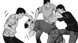 Ilustrasi pengeroyokan yang menggambarkan aksi kekerasan oleh sekelompok orang terhadap korban.