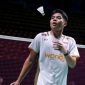 Pebulutangkis tunggal putra Indonesia Mohammad Zaki Ubaidillah merayakan kemenangan setelah memastikan gelar juara Thailand Masters 2026.