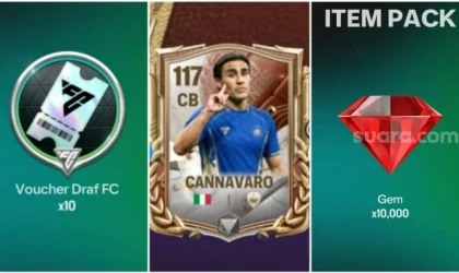 Ilustrasi hadiah reward Gems dan voucher di game EA Sports FC Mobile.