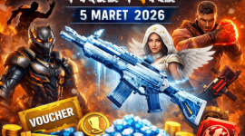 Ilustrasi kode redeem Free Fire 5 Maret 2026 dengan hadiah skin XM8 Blizzard Blaze, bundle eksklusif, dan diamond gratis. ( foto chat gpt)