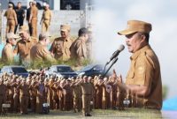 Bupati Kerinci Monadi memimpin apel perdana pasca Idulfitri di Lapangan Kantor Bupati Kerinci. ( foto Kerinci satu)
