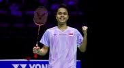 Anthony Sinisuka Ginting memukul shuttlecock saat bertanding di Orleans Masters 2026