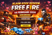  ilustrasi digital untuk promosi kode redeem Free Fire 14 Februari 2026. ( foto AI)