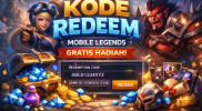 Ilustrasi kode redeem Mobile Legends dengan hadiah diamond, bundle, dan karakter game Layla dan Balmond.