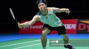 Pebulu tangkis Malaysia Lee Zii Jia bertanding pada Swiss Open 2026 di Basel.