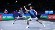 Raymond Indra dan Nikolaus Joaquin saat bertanding di perempatfinal All England 2026.