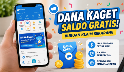 Ilustrasi promosi Dana Kaget di aplikasi DANA dengan tampilan antarmuka dompet digital dan ajakan klaim saldo gratis cepat.