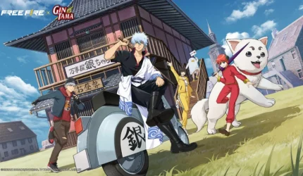 Poster kode redeem Free Fire 27 April 2026 dengan daftar kode aktif, hadiah diamond gratis, item kolaborasi Gintama, serta panduan klaim dan peringatan link palsu.