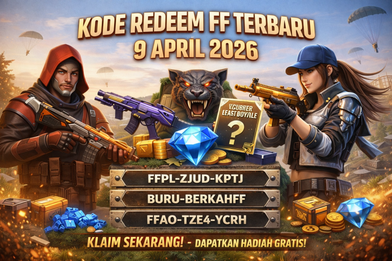 Ilustrasi kode redeem Free Fire 9 April 2026 dengan hadiah gratis.