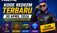 Poster kode redeem Free Fire 30 April 2026 dengan hadiah eksklusif.