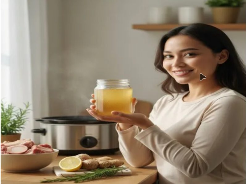 Kaldu tulang hasil rebusan lama sebagai sumber kolagen alami