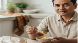 Bawang putih mentah dicampur madu murni sebagai ramuan alami peningkat daya tahan tubuh.