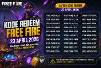 Poster kode redeem Free Fire 23 April 2026 berisi daftar kode terbaru dengan hadiah menarik serta informasi masa berlaku terbatas.