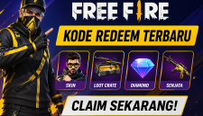 Poster Free Fire kode redeem terbaru dengan hadiah skin, senjata, dan loot crate.(foto AI)