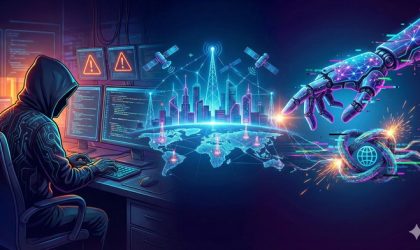 Ilustrasi keamanan siber menampilkan jaringan global diserang botnet dan backdoor