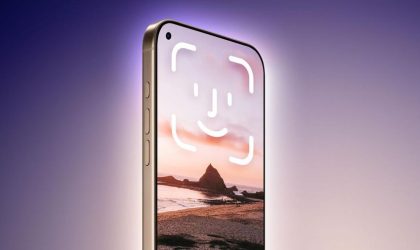 Render iPhone 18 Pro dengan Face ID bawah layar dan kamera depan di pojok kiri atas