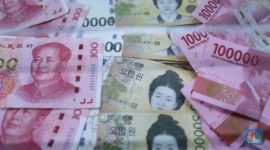 Ilustrasi layar perdagangan yang menampilkan nilai tukar mata uang Asia terhadap dolar AS.