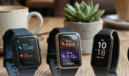 Ilustrasi beberapa smartwatch terbaik untuk olahraga tahun 2026 dengan tampilan modern di pergelangan tangan.