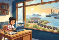 Seorang siswa mengikuti pembelajaran daring dari rumah dengan perangkat digital sebagai bagian dari sistem Belajar dari Rumah (BDR)