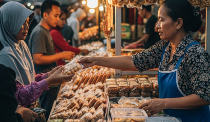 Pelaku UMKM menjual produk makanan dan pakaian saat musim perayaan