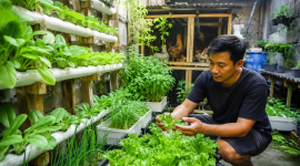 Kebun sayur di lahan sempit  sistem hidroponik sebagai contoh agribisnis rumahan yang produktif. (Foto AI)