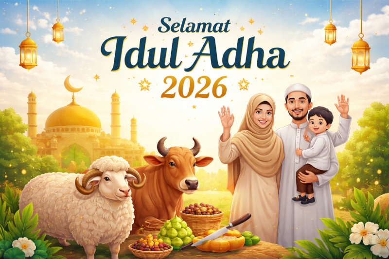 Ilustrasi Idul Adha 2026. 45 Poster dan Ucapan Selamat Idul Adha 2026 dalam Bahasa Arab(Ilustrasi dibuat AI)