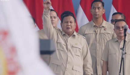 Presiden Prabowo Subianto menyampaikan pidato May Day 2026 di Monas