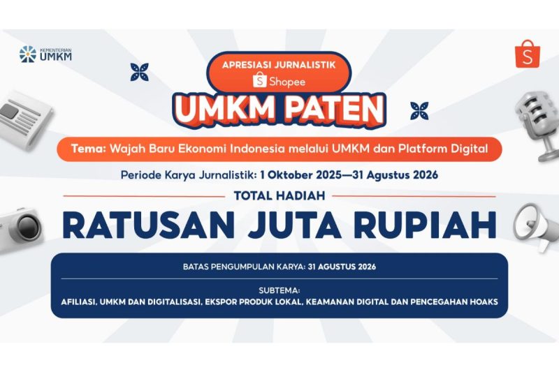 Kementerian UMKM dan Shopee Indonesia kembali menggelar Ajang Apresiasi Jurnalistik Shopee UMKM PATEN 2026(Dok. Shopee)