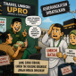 Ilustrasi karikatur menggambarkan jemaah umrah yang kecewa setelah gagal berangkat akibat dugaan penipuan travel umroh Upro, meski telah membayar biaya perjalanan.
