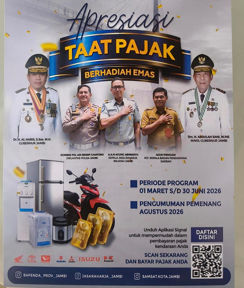 Program Apresiasi Taat Pajak Jambi 2026 memberikan hadiah menarik bagi wajib pajak yang disiplin