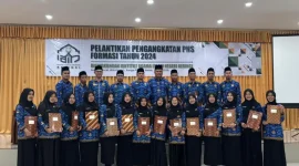 Prosesi pelantikan dan pengangkatan 24 PNS Formasi 2024 di IAIN Kerinci yang berlangsung secara hybrid dan terhubung dengan pelantikan nasional Kementerian Agama RI.