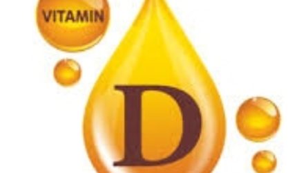 Ilustrasi tetesan vitamin D berwarna kuning keemasan dengan simbol huruf “D” di dalamnya sebagai representasi nutrisi penting untuk imunitas tubuh.