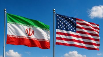 Foto: Ilustrasi Bendera Iran dan Amerika (Dok. Chat Gpt)