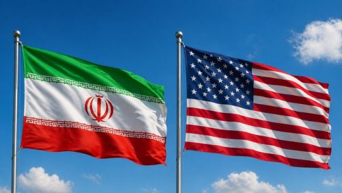 Foto: Ilustrasi Bendera Iran dan Amerika (Dok. Chat Gpt)
