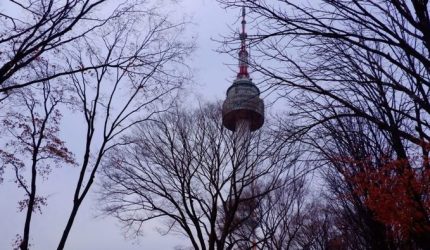 Wisatawan menikmati pemandangan musim semi di kawasan Namsan Seoul Tower, Korea Selatan.