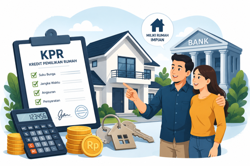 Ilustrasi sebuah Rumah dengan desain minimalis yang nyaman, asri, dan cocok untuk hunian keluarga.